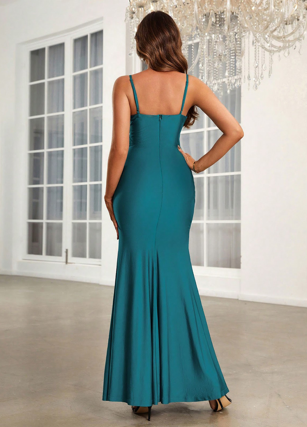 Морской волны вечернее, праздничный платье годе SHEIN однотонное