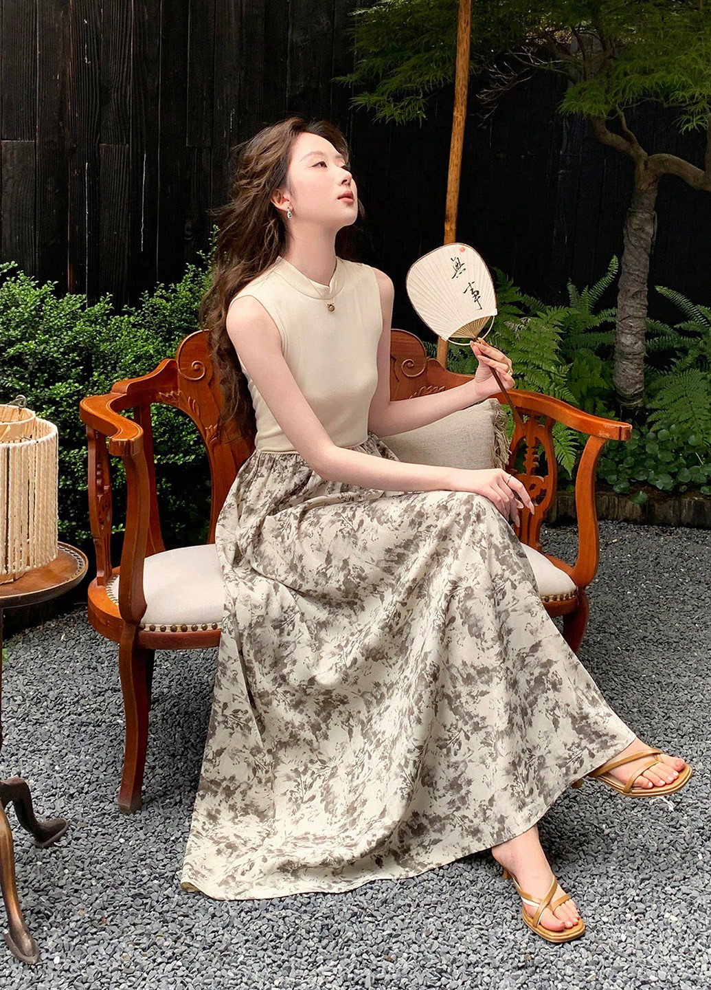 Бежевое кэжуал платье клеш SHEIN однотонное