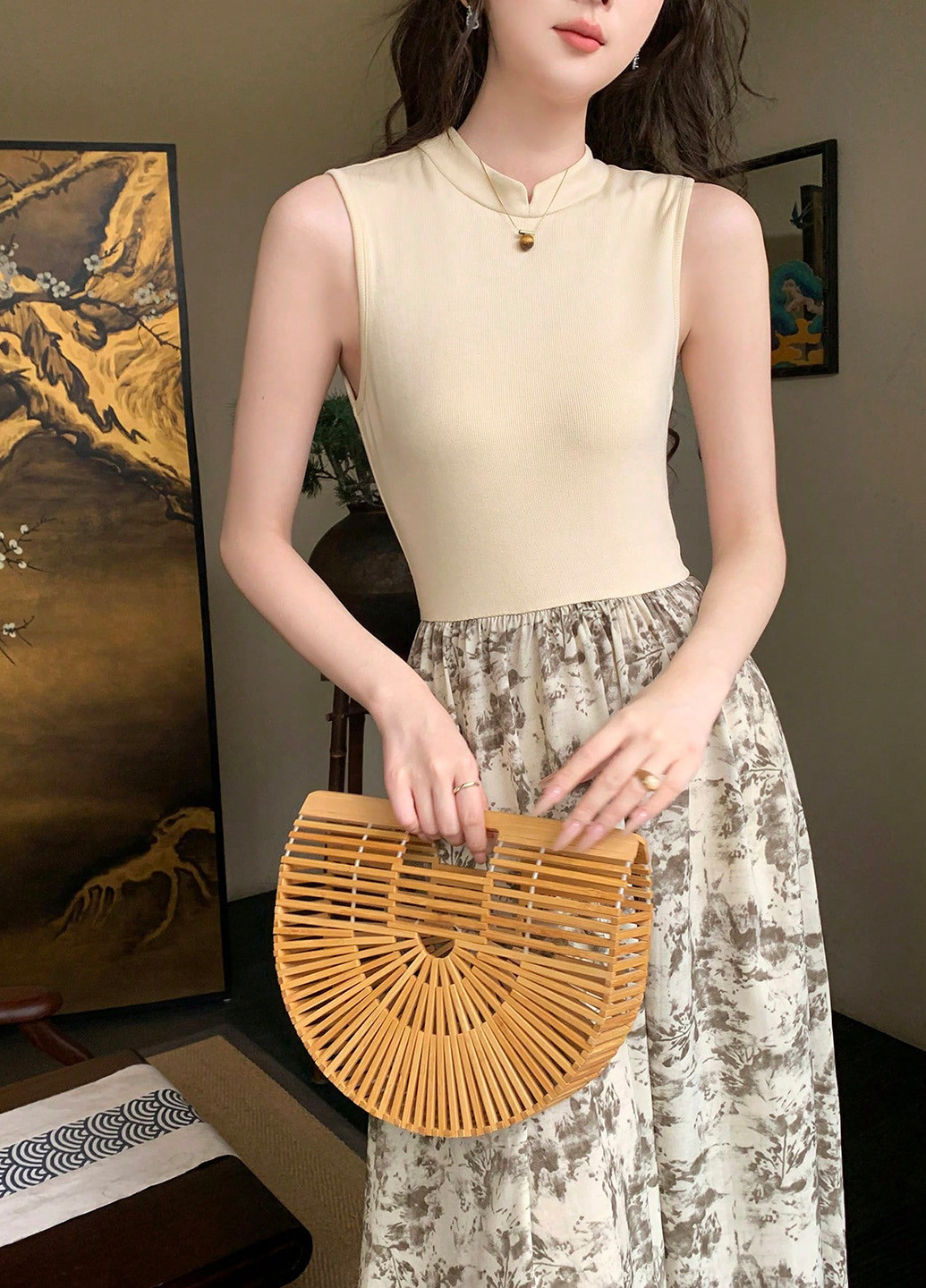 Бежевое кэжуал платье клеш SHEIN однотонное