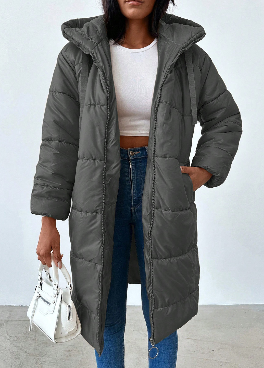 Сіра зимня куртка куртка-пальто SHEIN