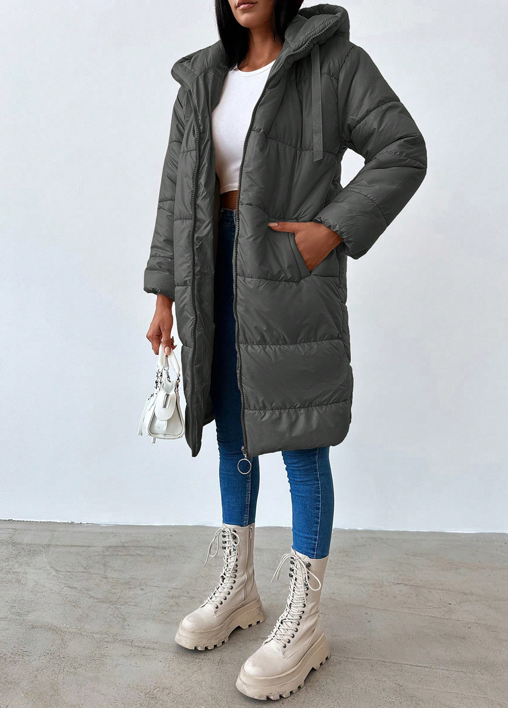 Сіра зимня куртка куртка-пальто SHEIN