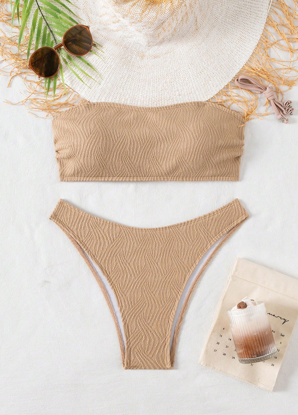 Бежевий літній купальник (ліф, трусики) бандо SHEIN