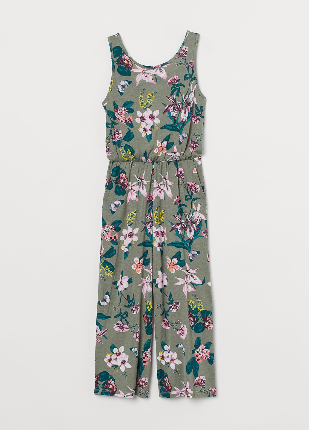 Комбінезон H&M комбінезон-брюки квітковий хакі кежуал віскоза, трикотаж
