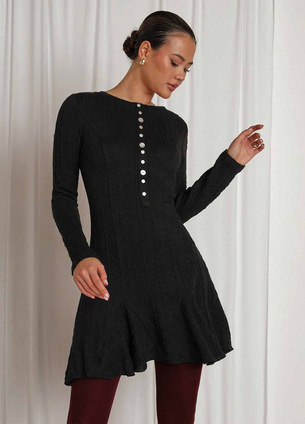 Черное кэжуал платье клеш SHEIN однотонное