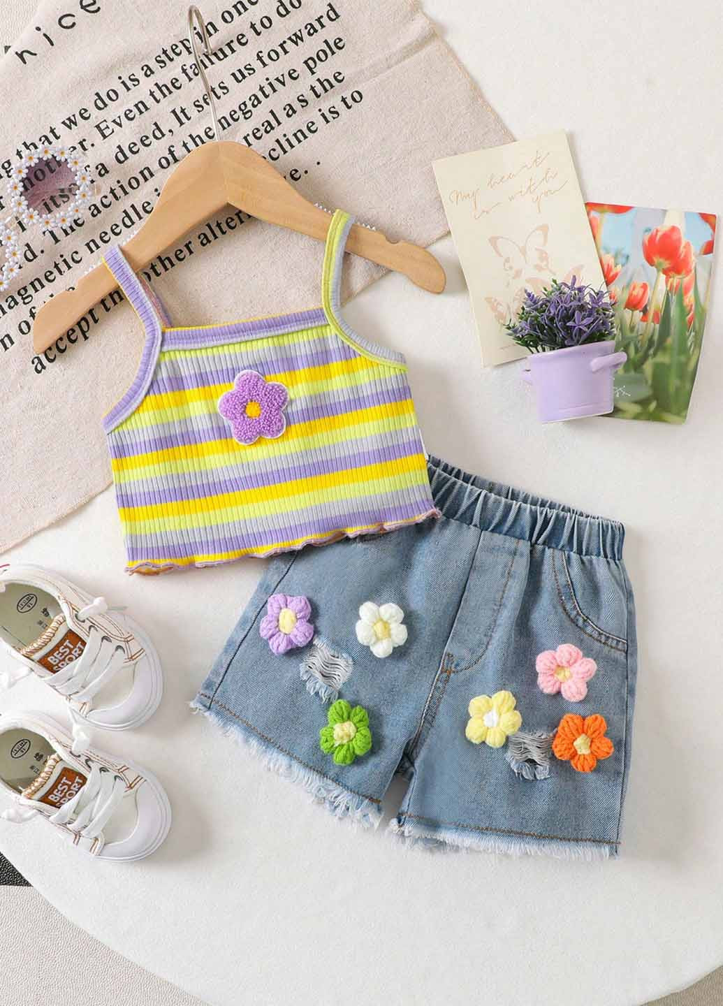 Комбинированный летний костюм (топ, шорты) SHEIN