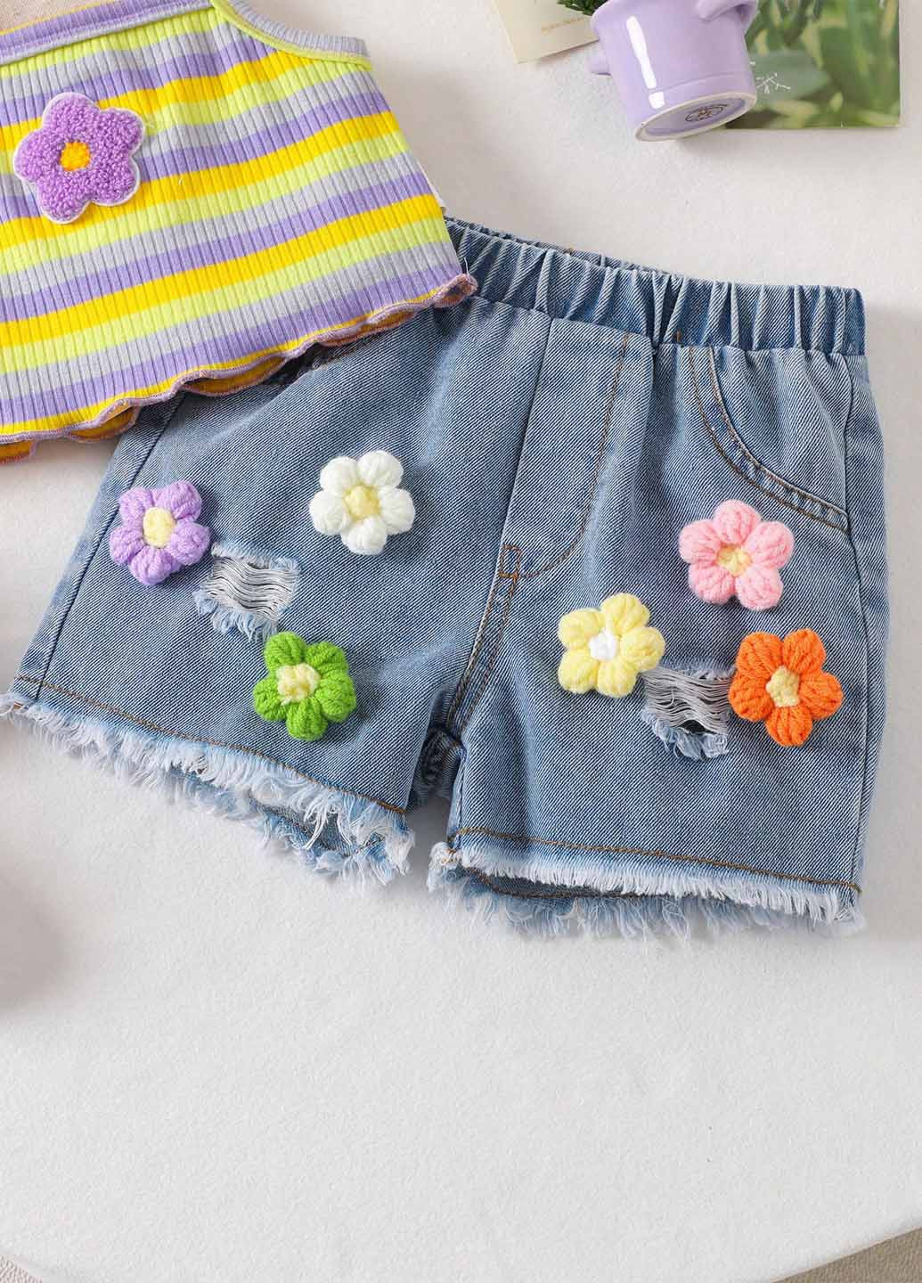 Комбинированный летний костюм (топ, шорты) SHEIN