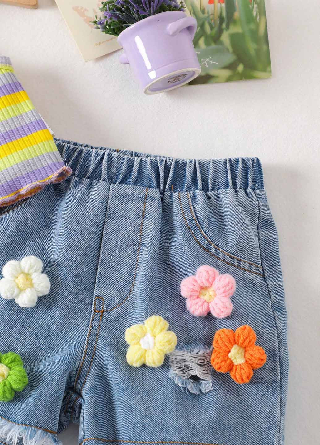 Комбинированный летний костюм (топ, шорты) SHEIN