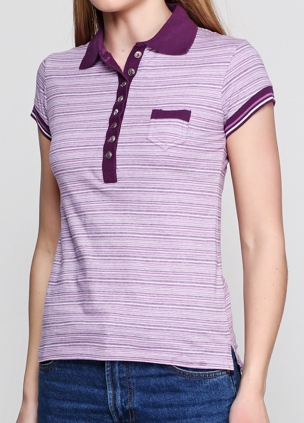 Фиолетовая женская футболка-поло OVS в полоску