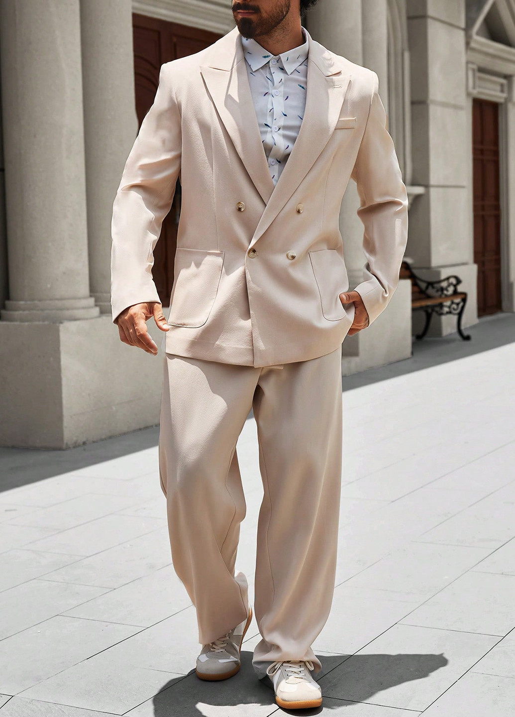 Світло-бежевий демісезонний костюм (піджак, штани) брючний SHEIN