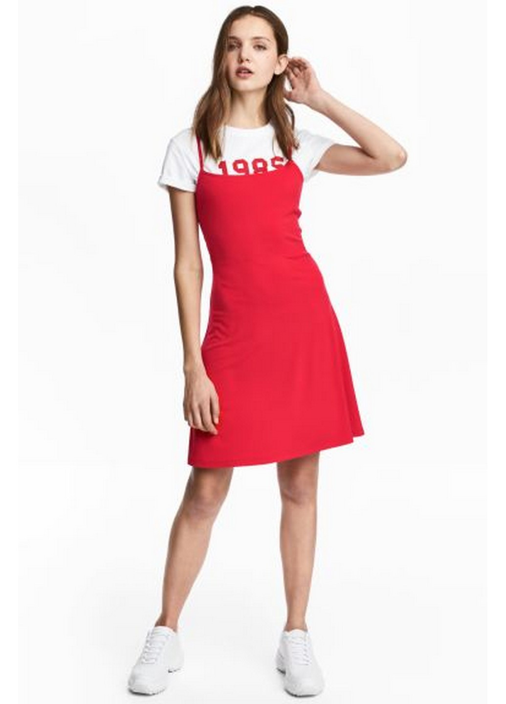 Красное джинсовое платье H&M однотонное