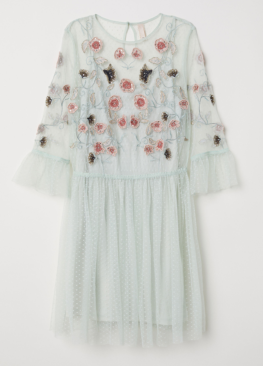 Мятное коктейльное платье H&M с цветочным принтом