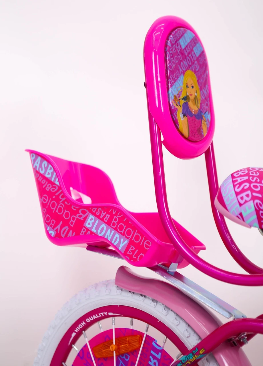 Детский розовый велосипед BARBIE 18 дюймов БАРБИ с корзинкой и боковыми колесами от 6 лет Sigma (251788295)