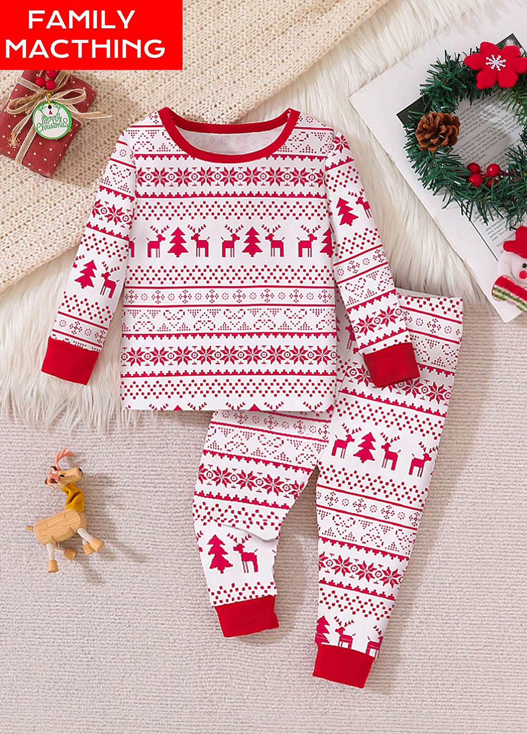 Комбинированная зимняя пижама (лонгслив, брюки) SHEIN