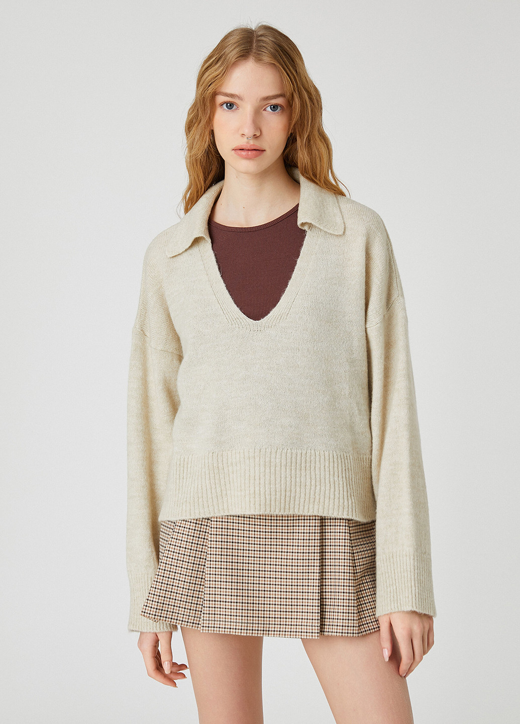Светло-бежевый демисезонный свитер пуловер KOTON