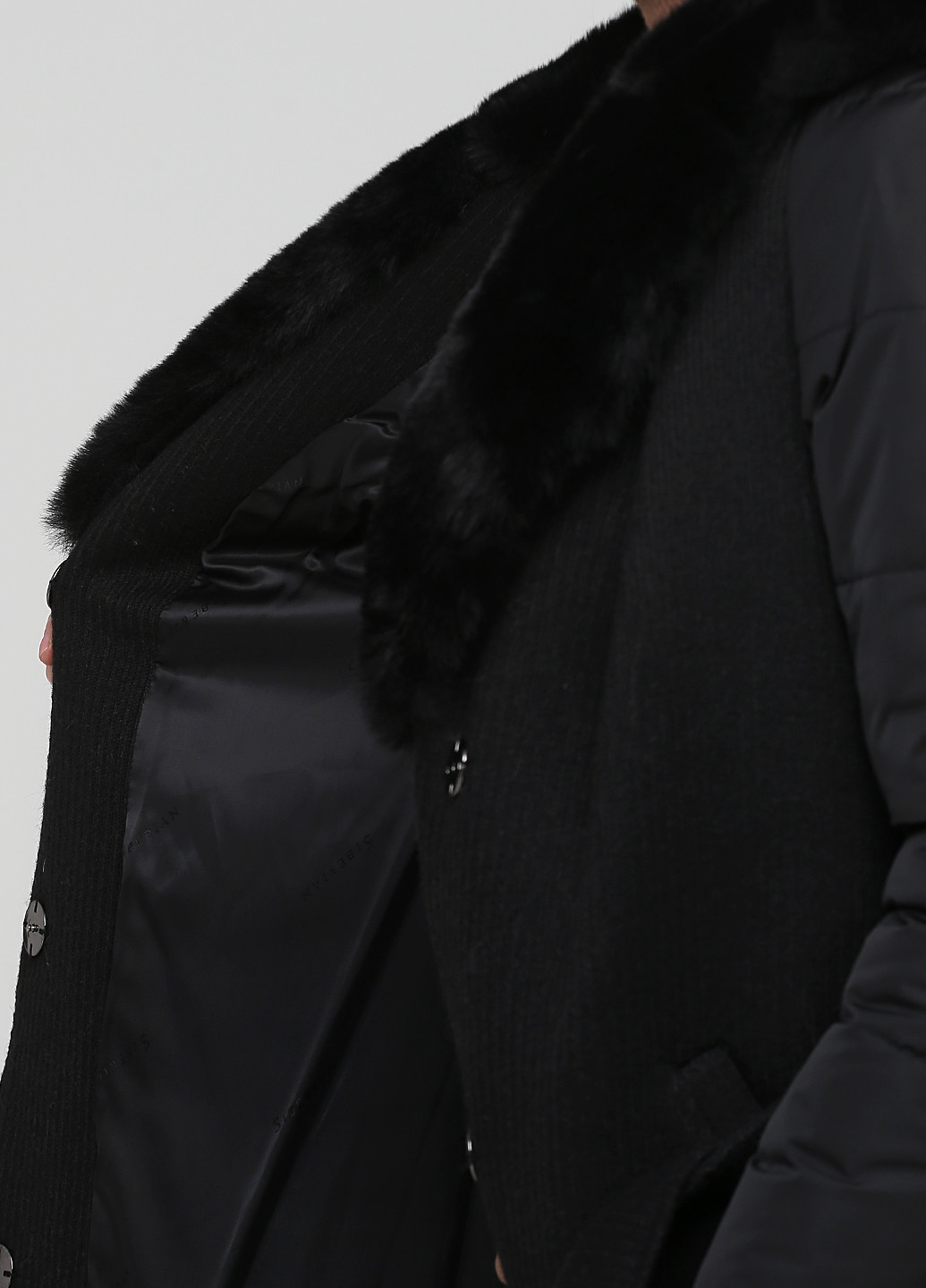 Черное зимнее Пальто однобортное Шикарные меха