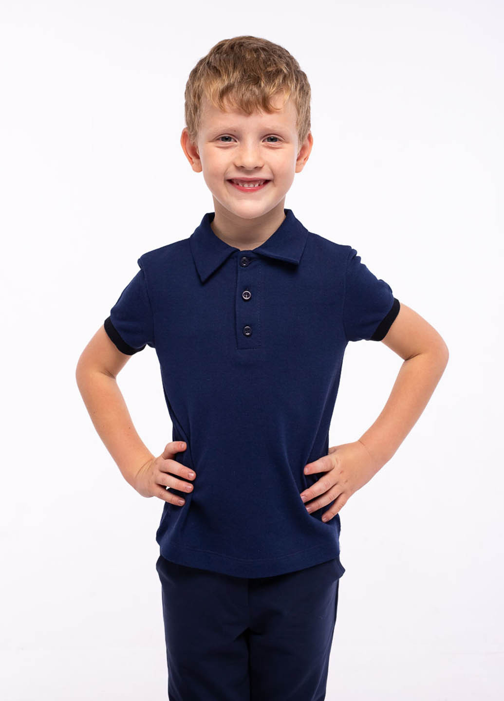 Темно-синяя детская футболка-поло для мальчика Vidoli однотонная