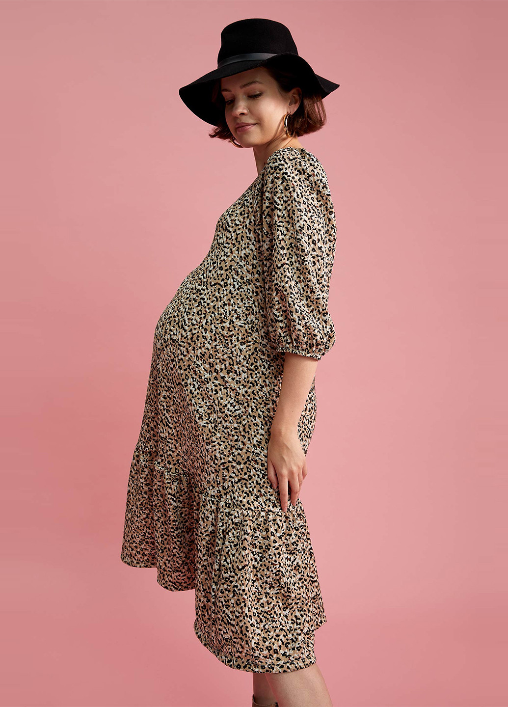 Бежевое кэжуал платье для беременных а-силуэт DeFacto
