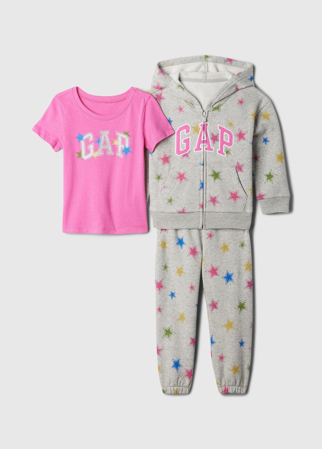 Сірий демісезонний костюм (толстовка, штани, футболка) брючний, трійка Gap