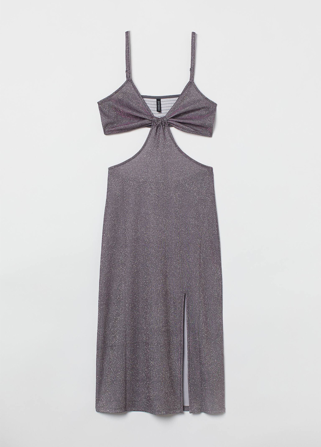 Темно-фиолетовое вечернее платье с открытыми плечами H&M однотонное