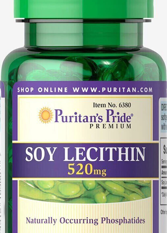 Соевый лецитин Puritan's Pride Soy Lecitine 520 mg (8 grains) 100 Softgels Puritans Pride (255390354)