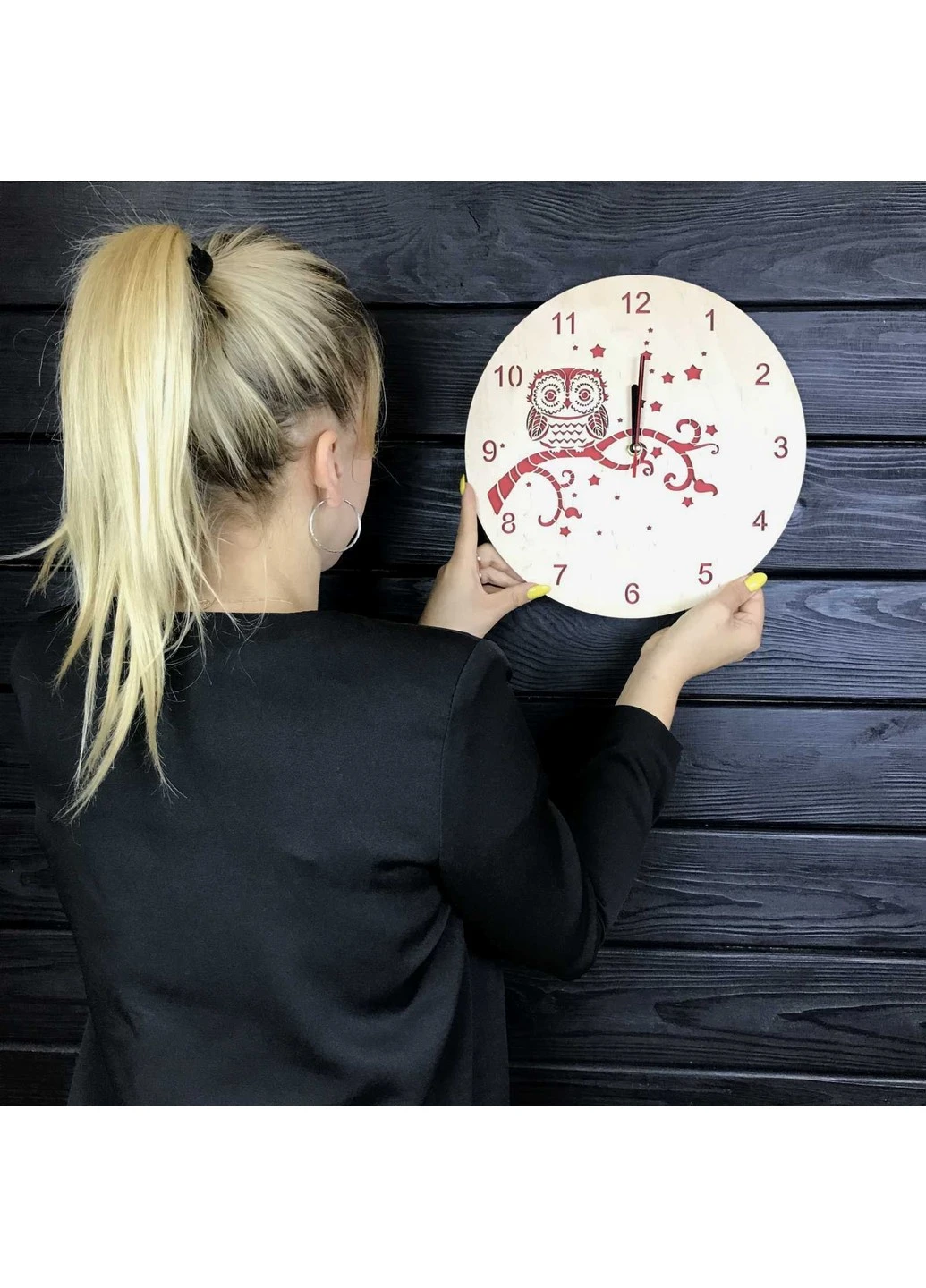 Дерев`яний годинник ручної роботи «Сова» 7Arts (253567099)