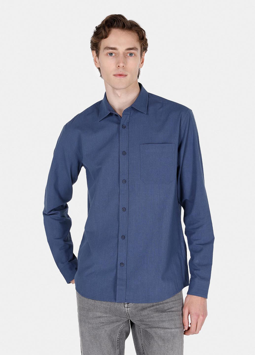 Темно-синяя кэжуал рубашка однотонная Colin's