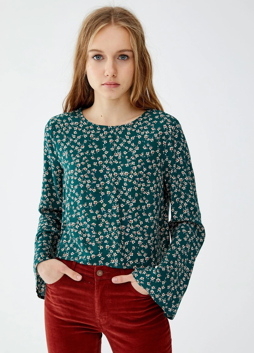 Зелёная блуза демисезон Pull & Bear