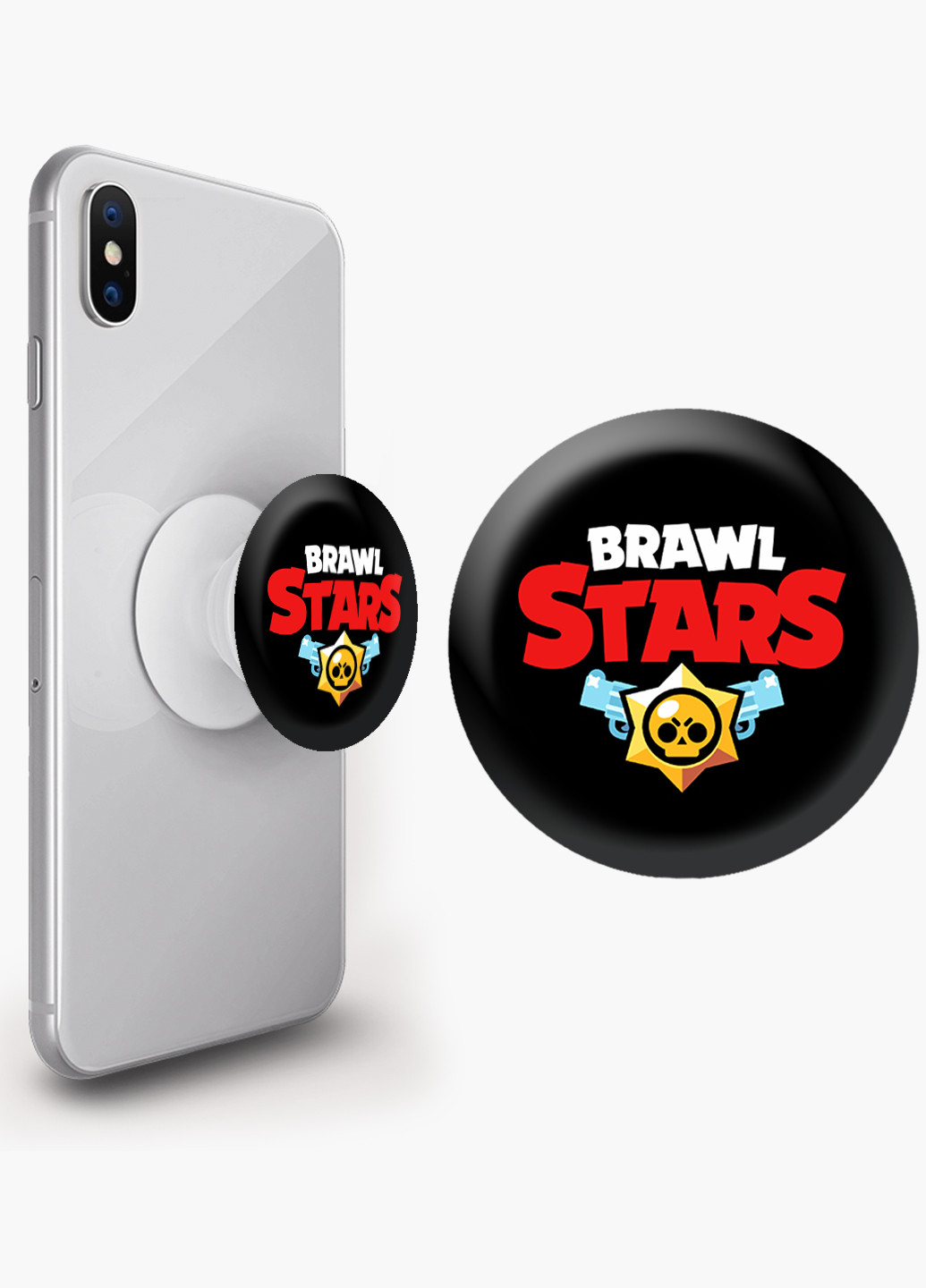 Попсокет (Popsockets) держатель для смартфона Лого Бравл Старс (Logo Brawl Stars) (8754-1000) Черный MobiPrint (216748225)