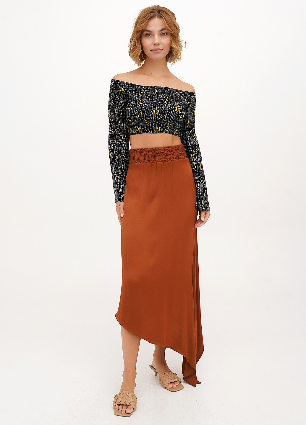 Коричневая кэжуал однотонная юбка Vicolo а-силуэта (трапеция)