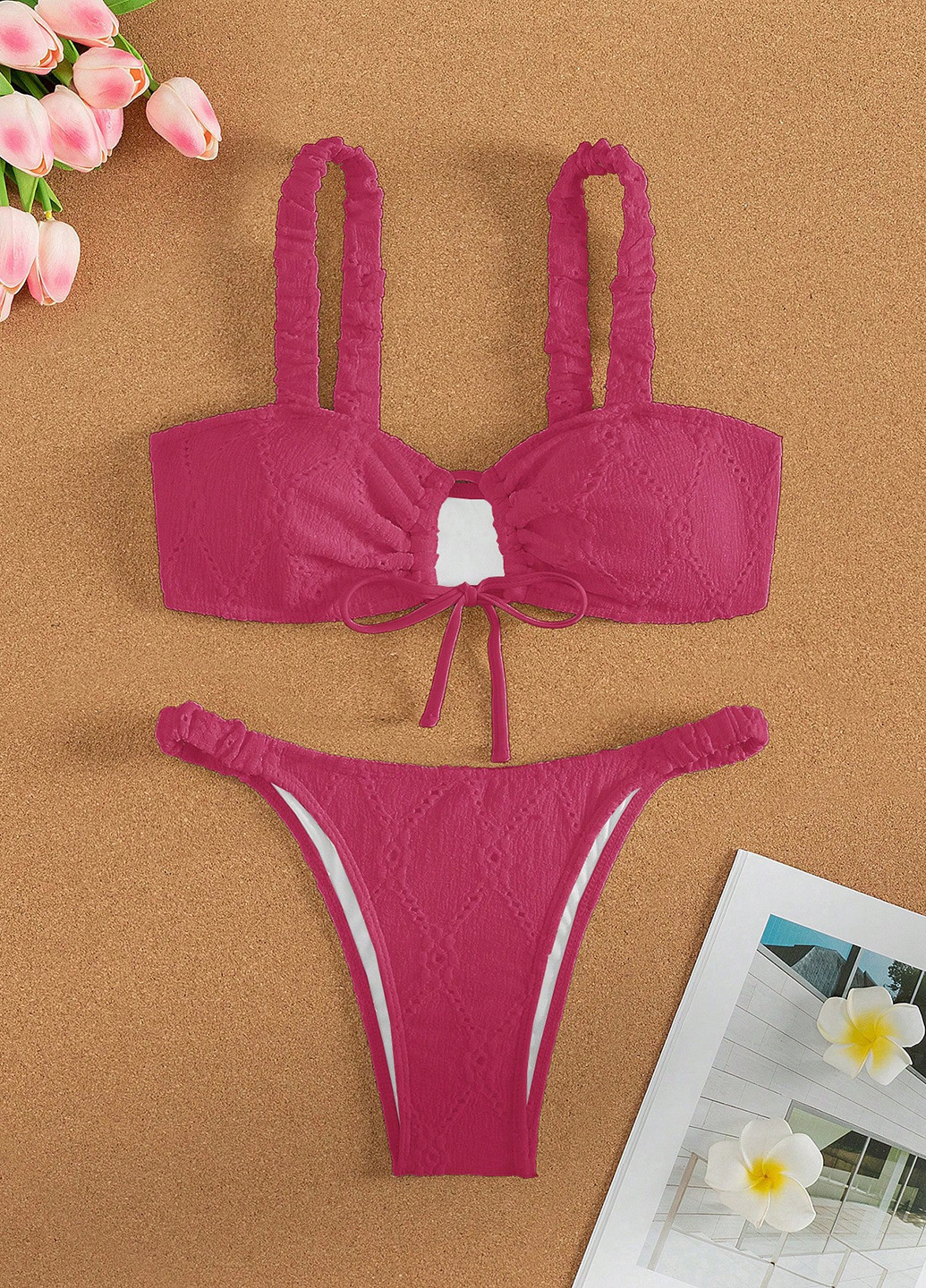 Фуксиновий (колору Фукія) літній купальник (ліф, трусики) бікіні, роздільний SHEIN
