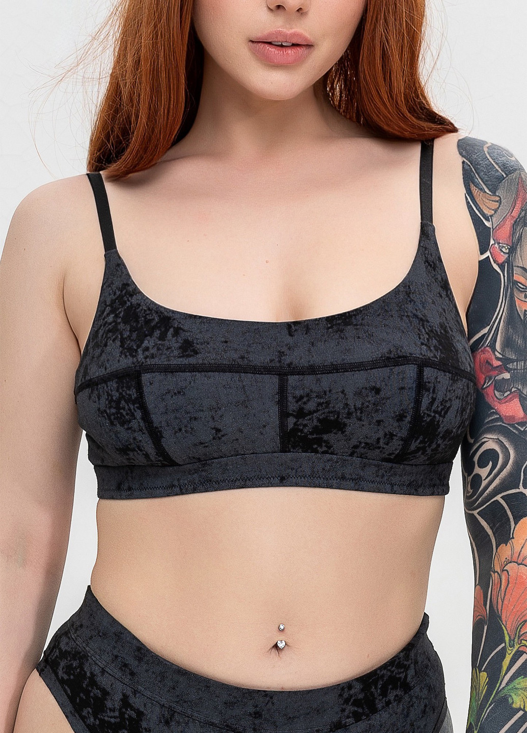 Серый демисезонный хлопковый комплект белья бралет и стринги TOTALFIT