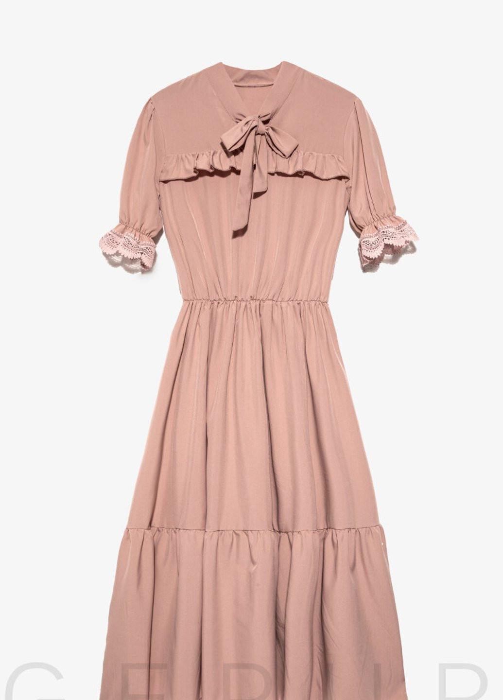 Бежевое деловое женственное платье-миди Gepur однотонное
