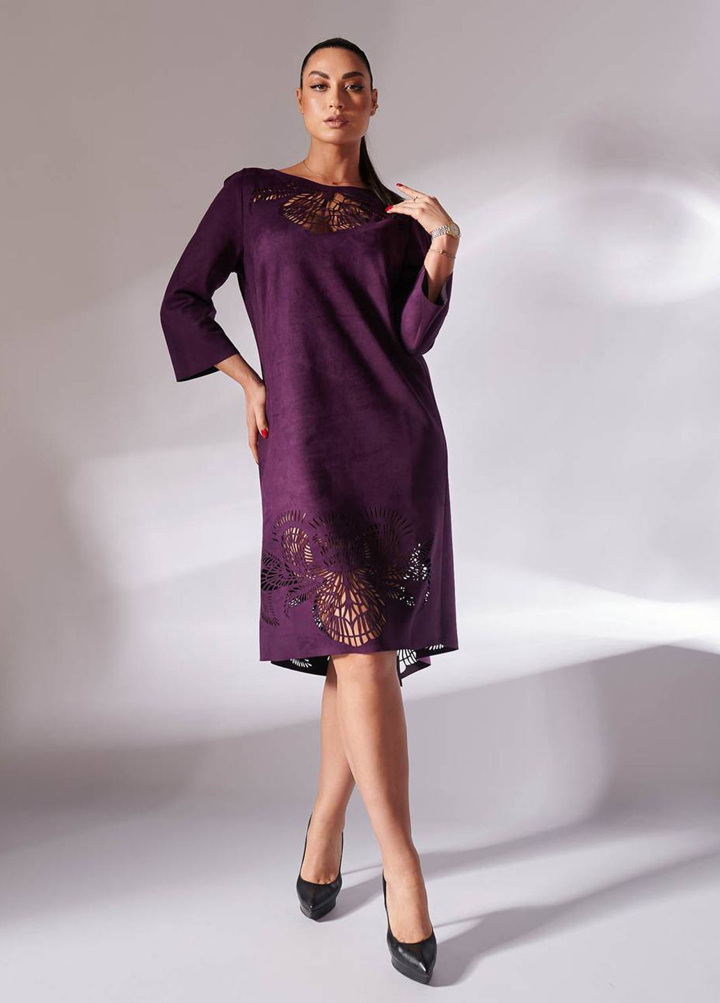 Темно-фиолетовое кэжуал платье а-силуэт LibeAmore однотонное