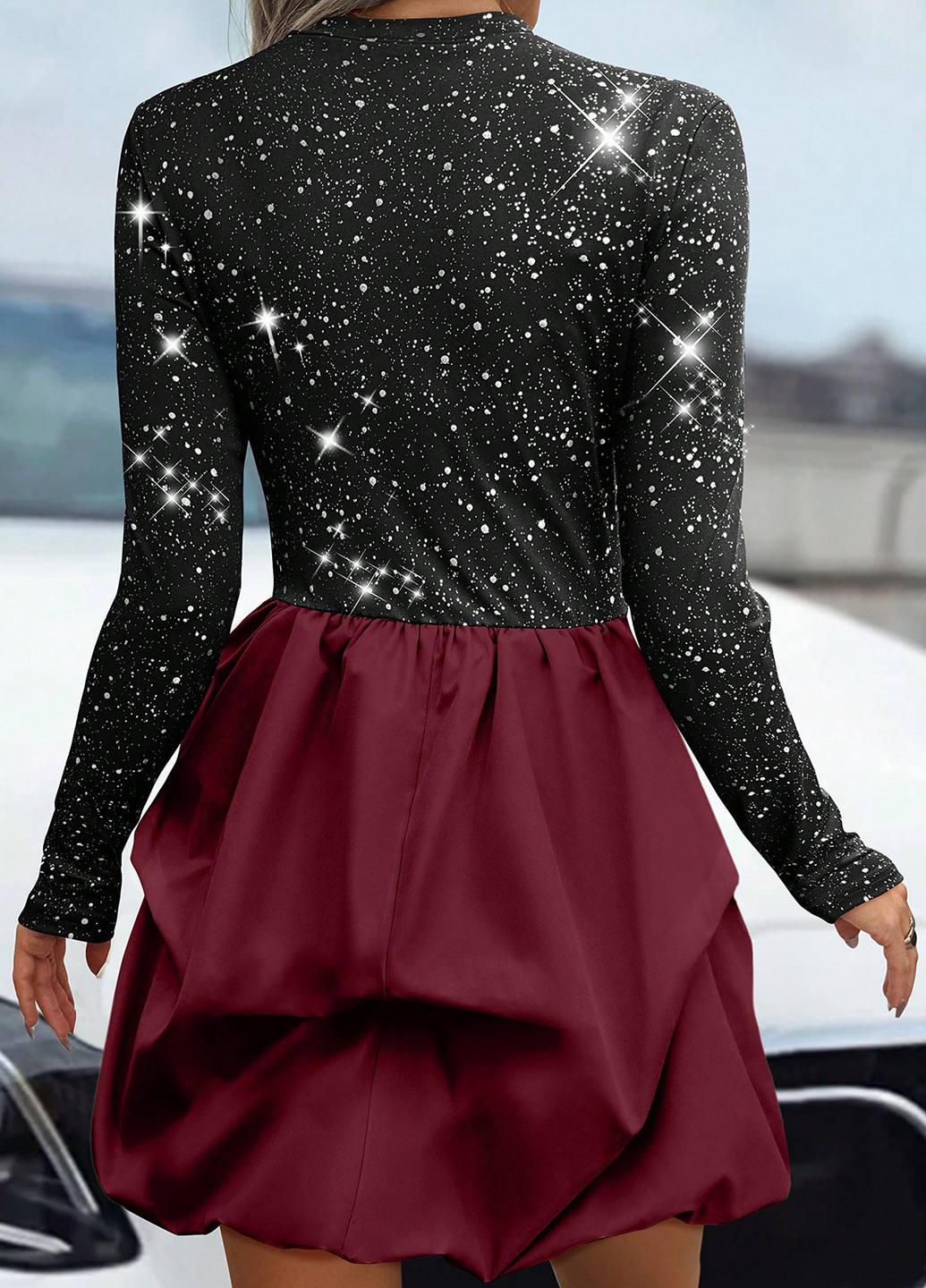 Бордовое вечернее платье SHEIN однотонное