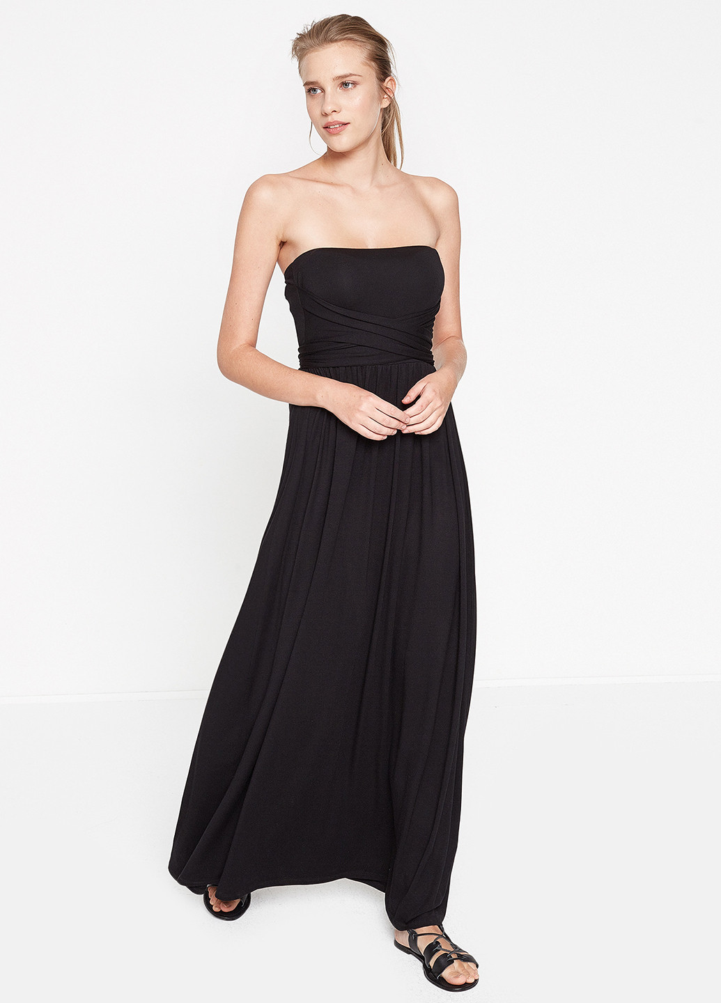 Черное вечернее платье с открытыми плечами, бандо KOTON однотонное