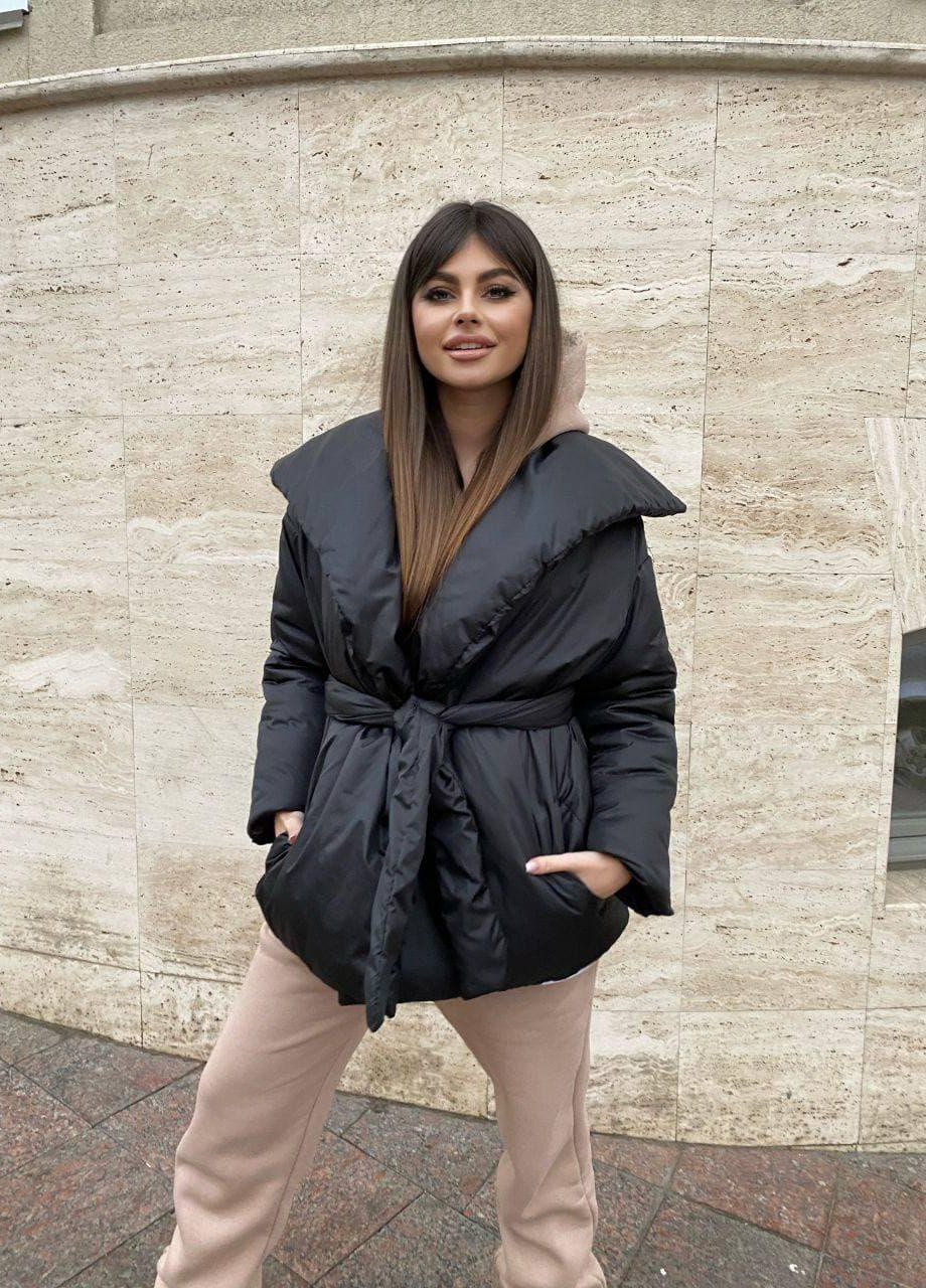 Черная зимняя женская тёплая куртка одеяло чёрная one size пуховик осенний зимний демисезонний No Brand