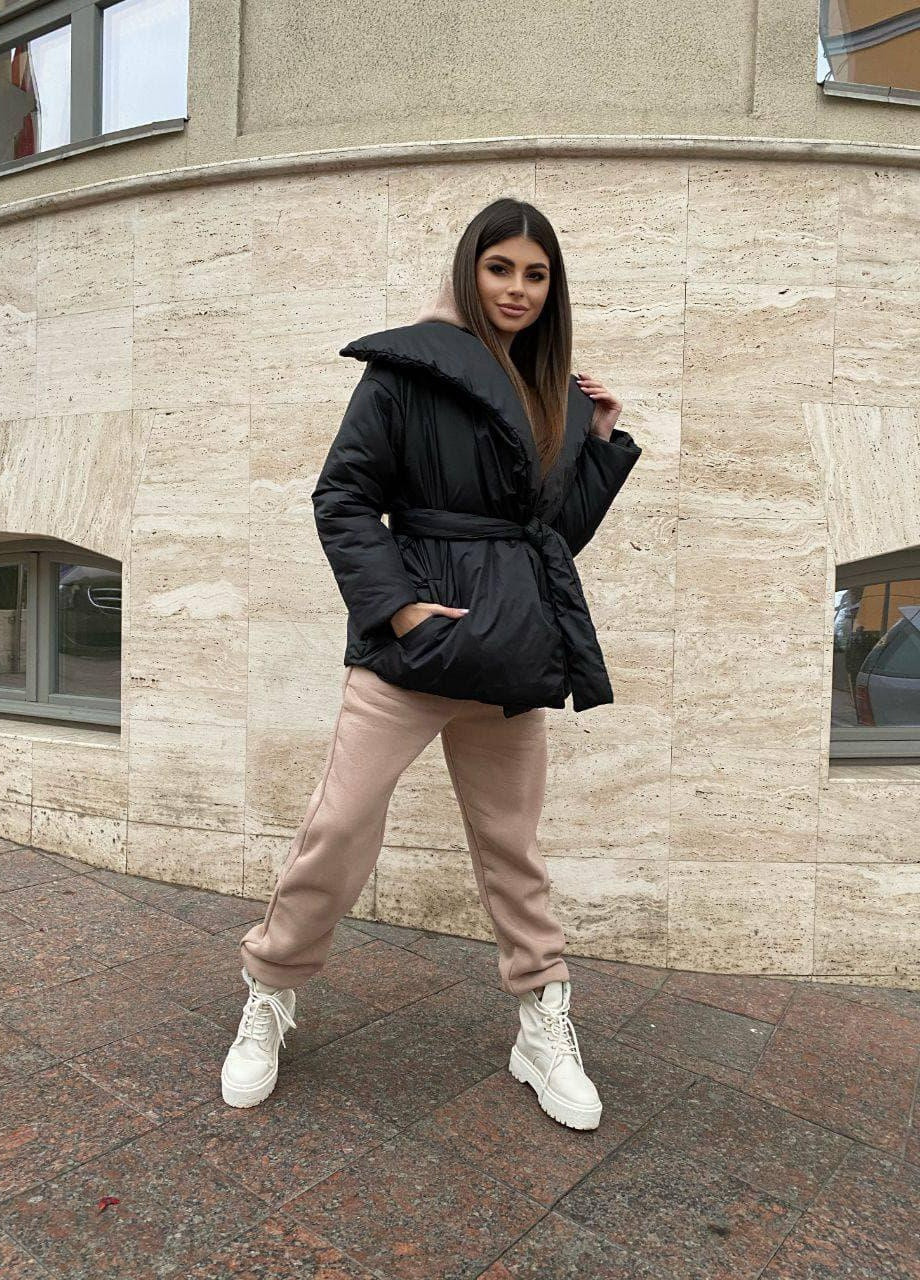 Черная зимняя женская тёплая куртка одеяло чёрная one size пуховик осенний зимний демисезонний No Brand