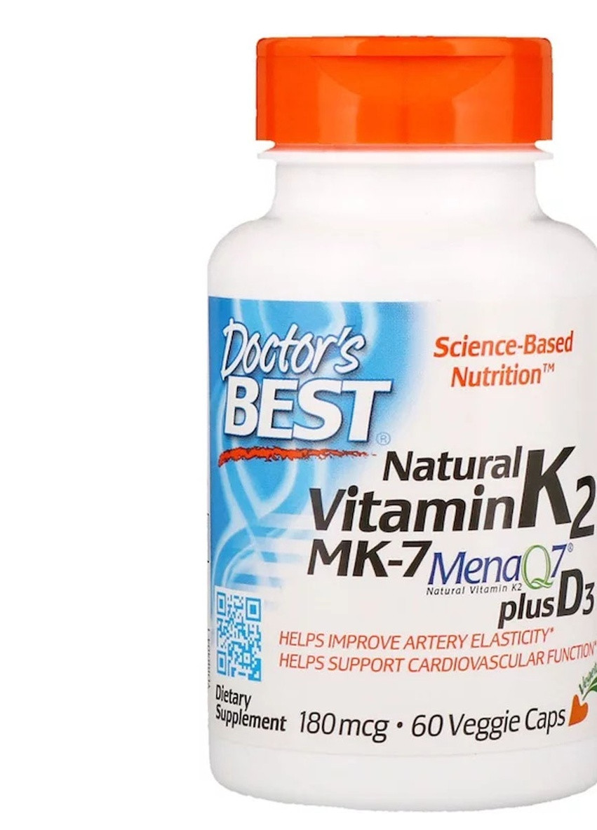 Вітамін K2 з D3, Vitamin K2 plus Vitamin D3,, 180 мкг, 60 капсул Doctor's Best (228291987)