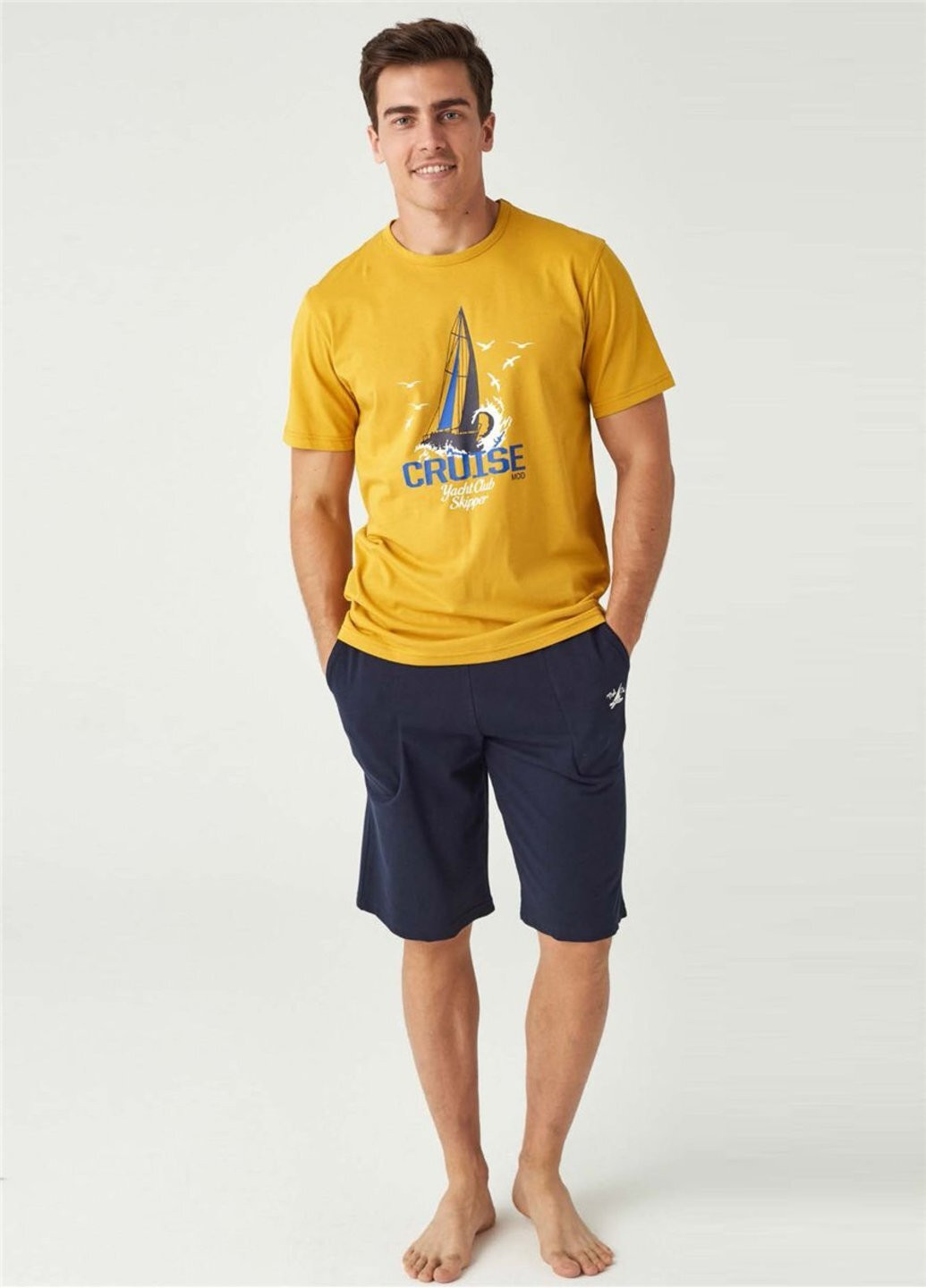 Жовтий демісезонний піжама комплект (футболка та шорти) чол./ mod/ / navy/ xxl M.O.D. 3443
