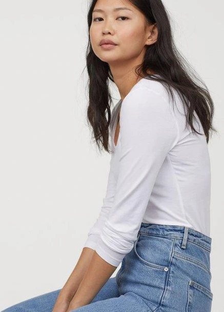Лонгслів,білий, H&M Basic (256503110)