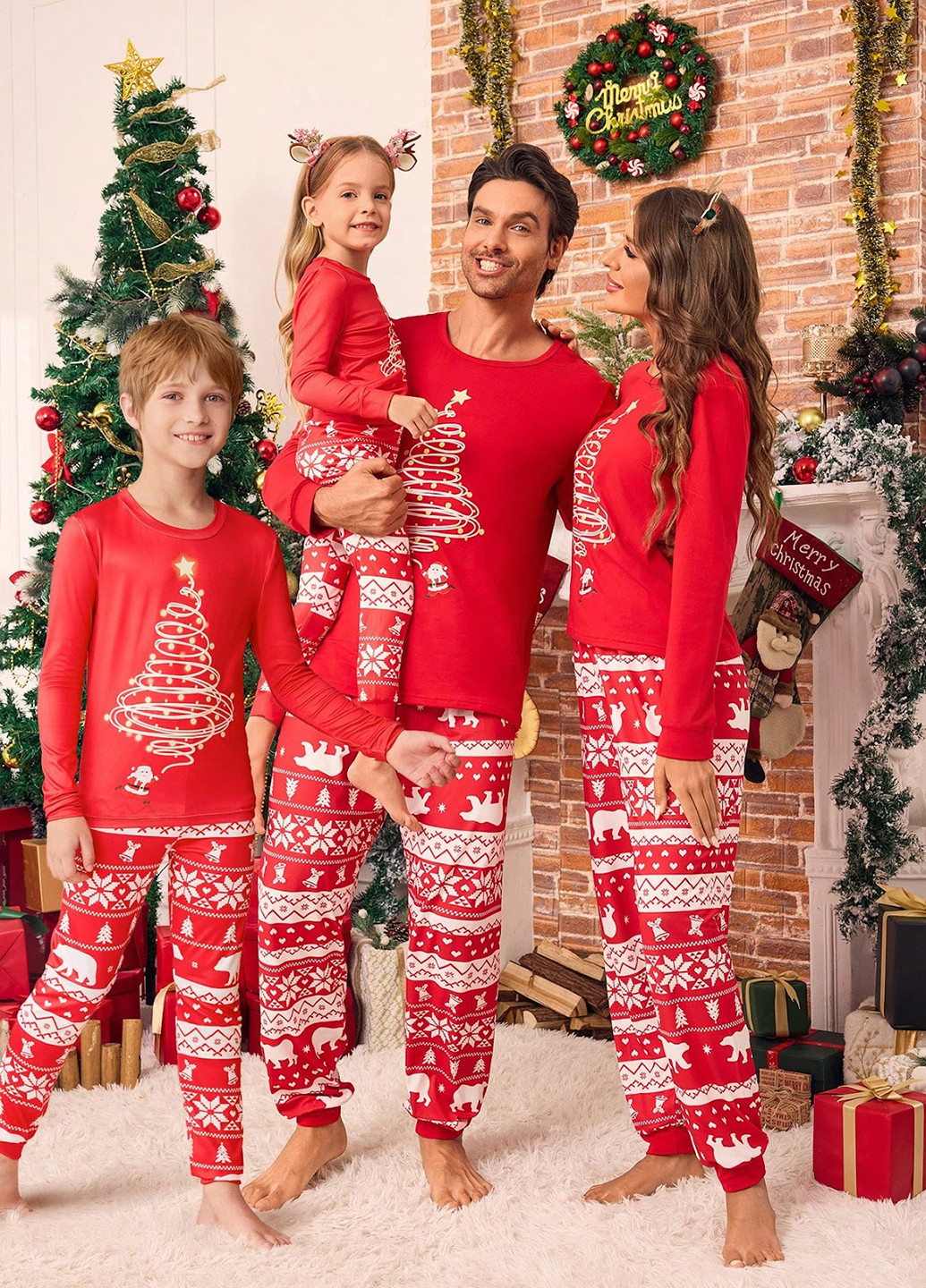 Червона зимня піжами (лонгслів, штани) SHEIN