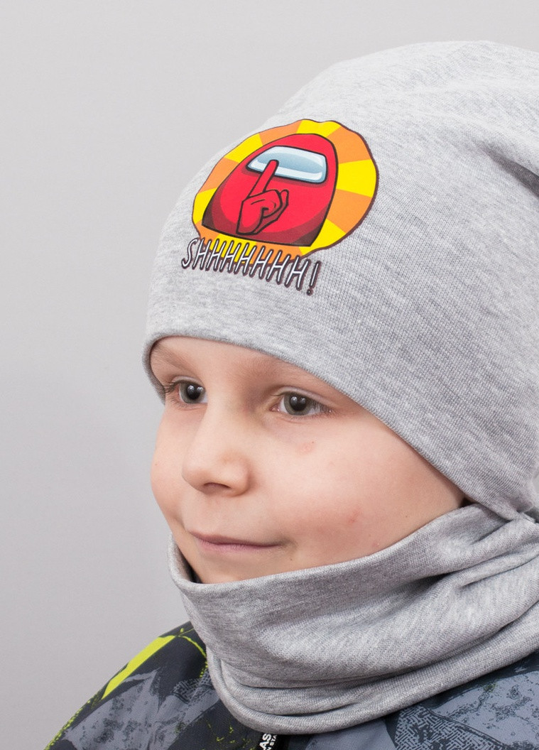 Детская шапка с хомутом КАНТА "SHHH" размер 52-56 серый (OC-595) Канта (222439487)