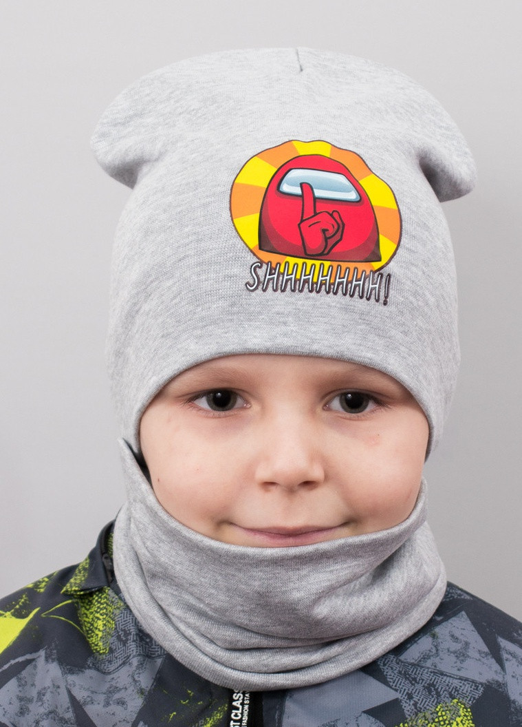 Дитяча шапка з хомутом КАНТА "SHHH" розмір 52-56 сірий (OC-595) Канта (222439487)