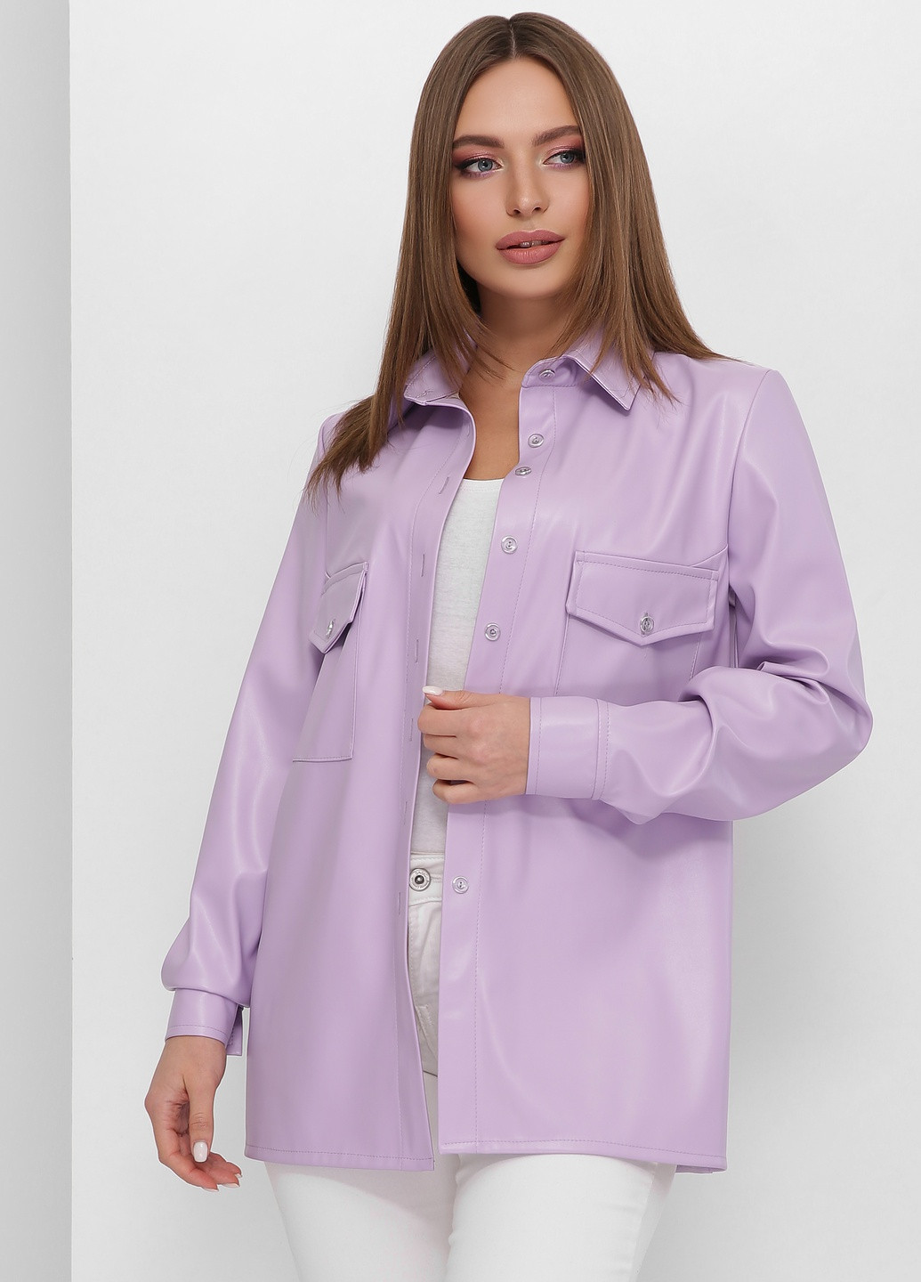 Фиолетовая кэжуал рубашка однотонная MSM