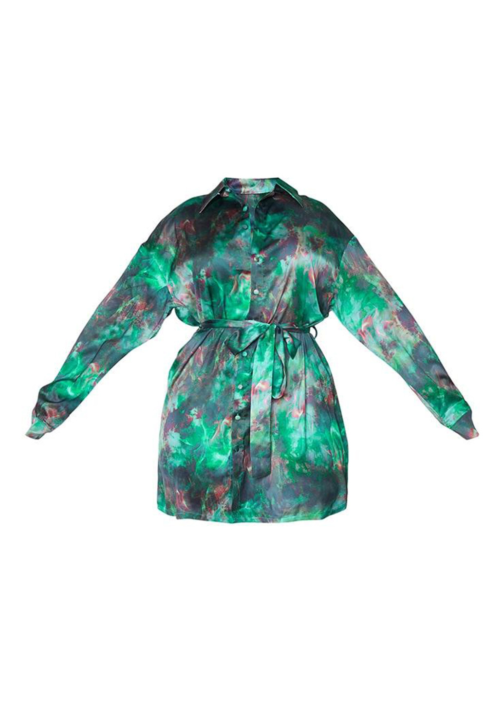 Зеленое кэжуал платье рубашка PrettyLittleThing с абстрактным узором