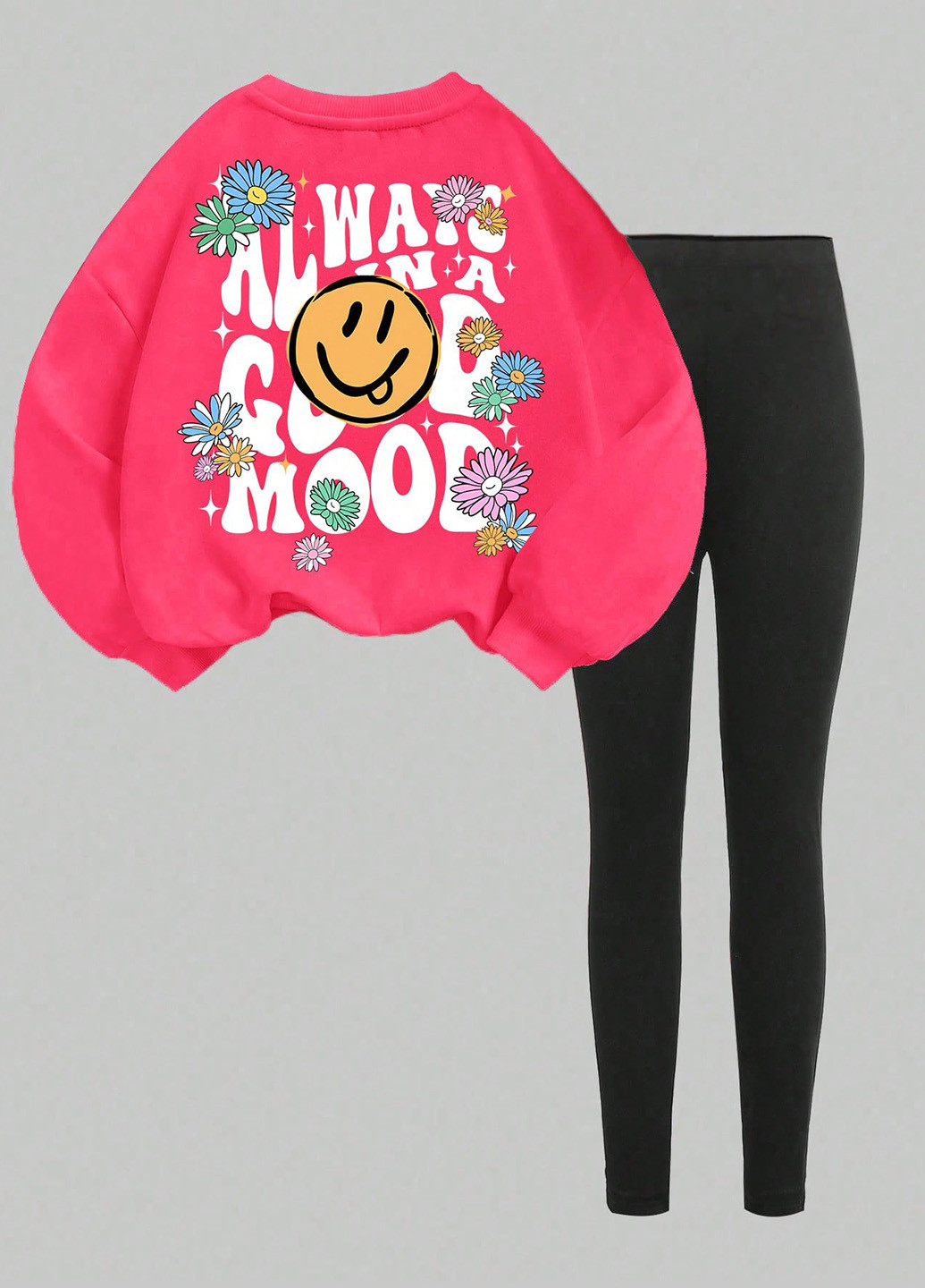 Розовый демисезонный костюм (свитшот, леггинсы) брючный SHEIN