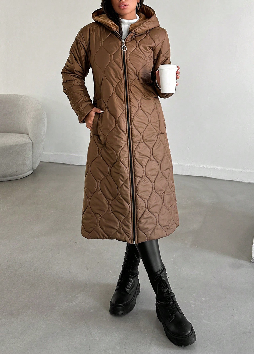 Світло-коричнева зимня куртка SHEIN