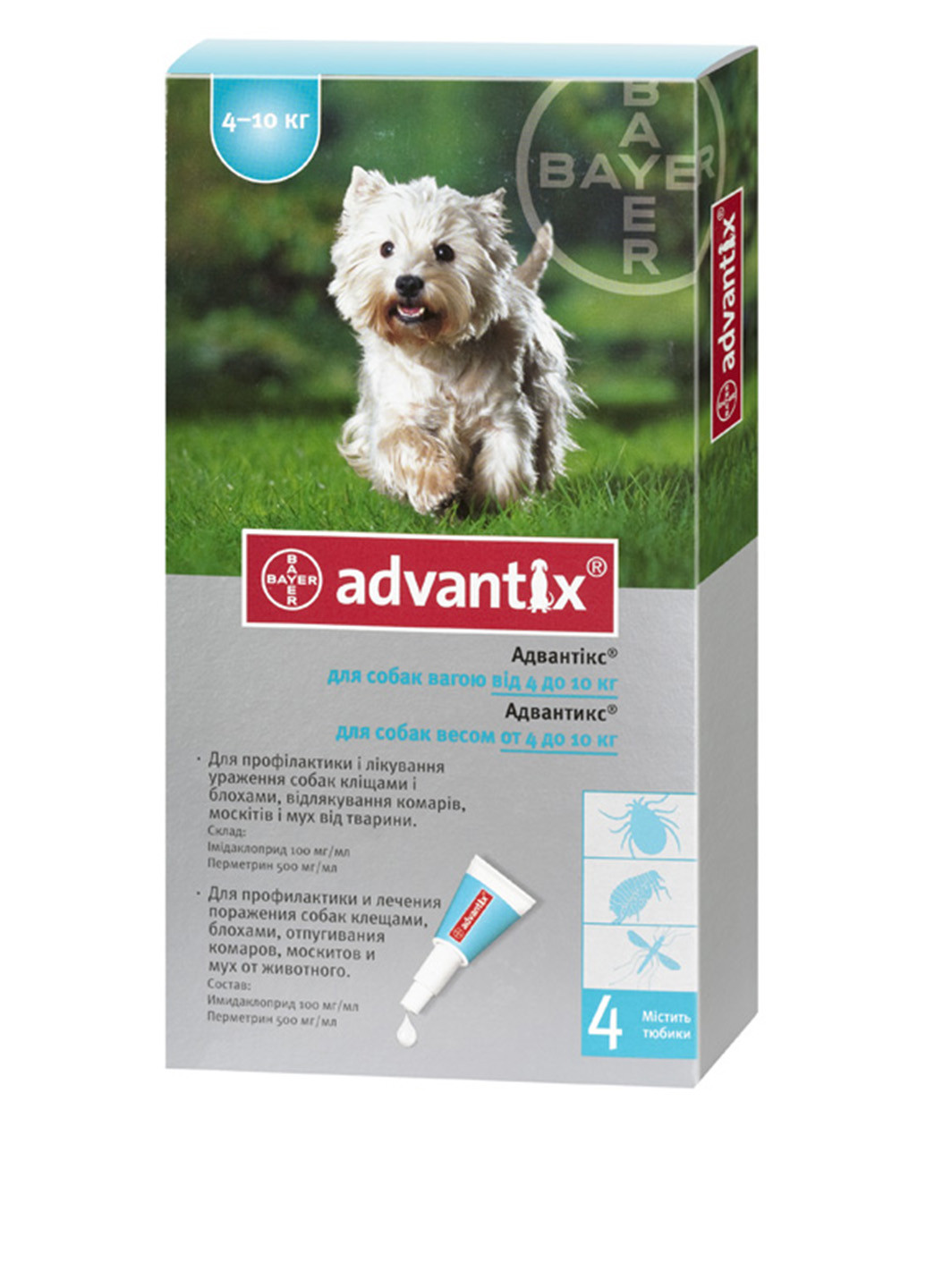 Капли Advantix 4-10 кг для собак (4 шт.), 1 мл Bayer (84058073)