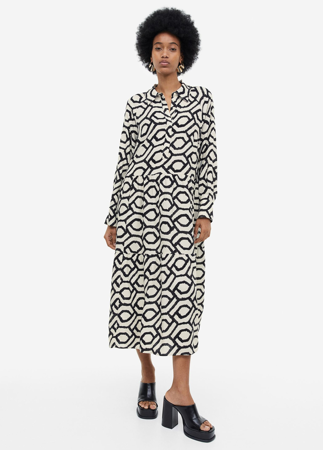 Чорно-білий кежуал сукня сорочка H&M з орнаментом