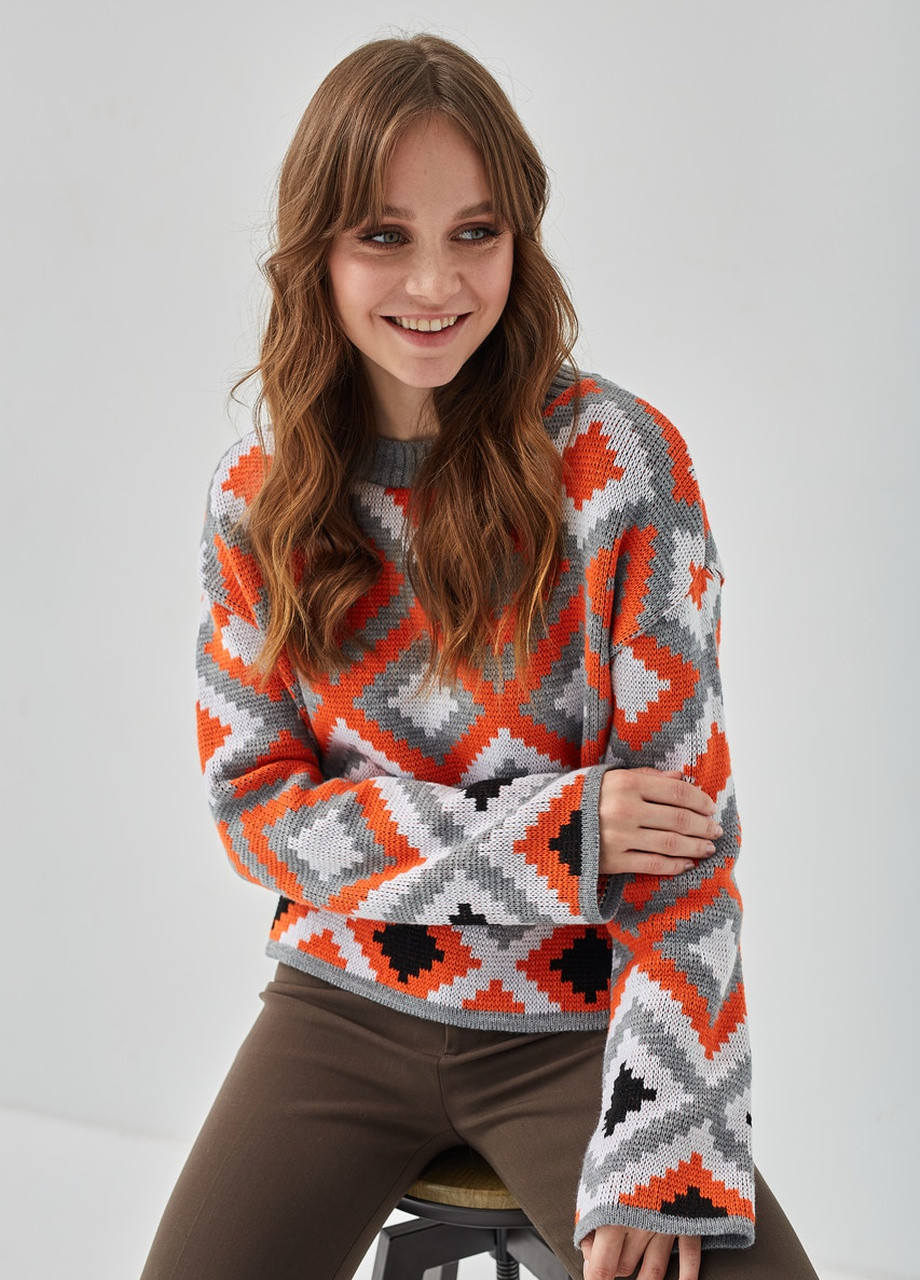 В'язаний джемпер "Лайт" (оранжевий, сірий, білий, чорний) MEREZHKA (254774422)